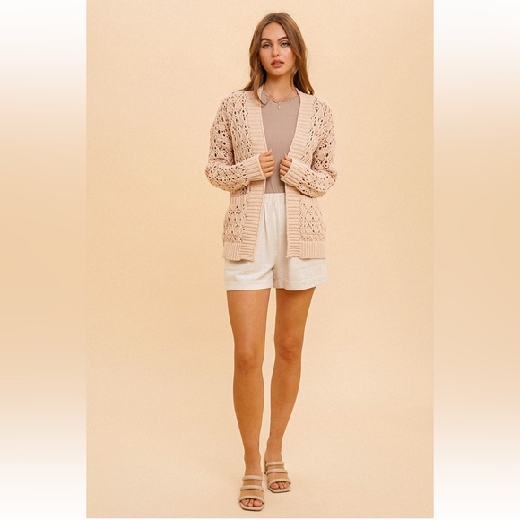 Hem & Thread Beige Open Knit Cardigan - Picture 6 of 7